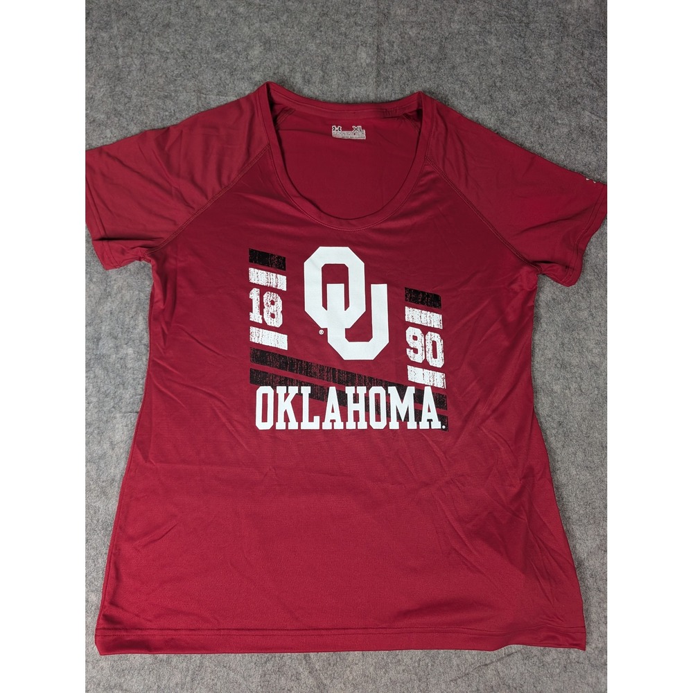 Under Armour Oklahoma Sooners HeatGear Crimson‎ Red Graphic Athletic T-Shirt XL - Picture 4 of 11